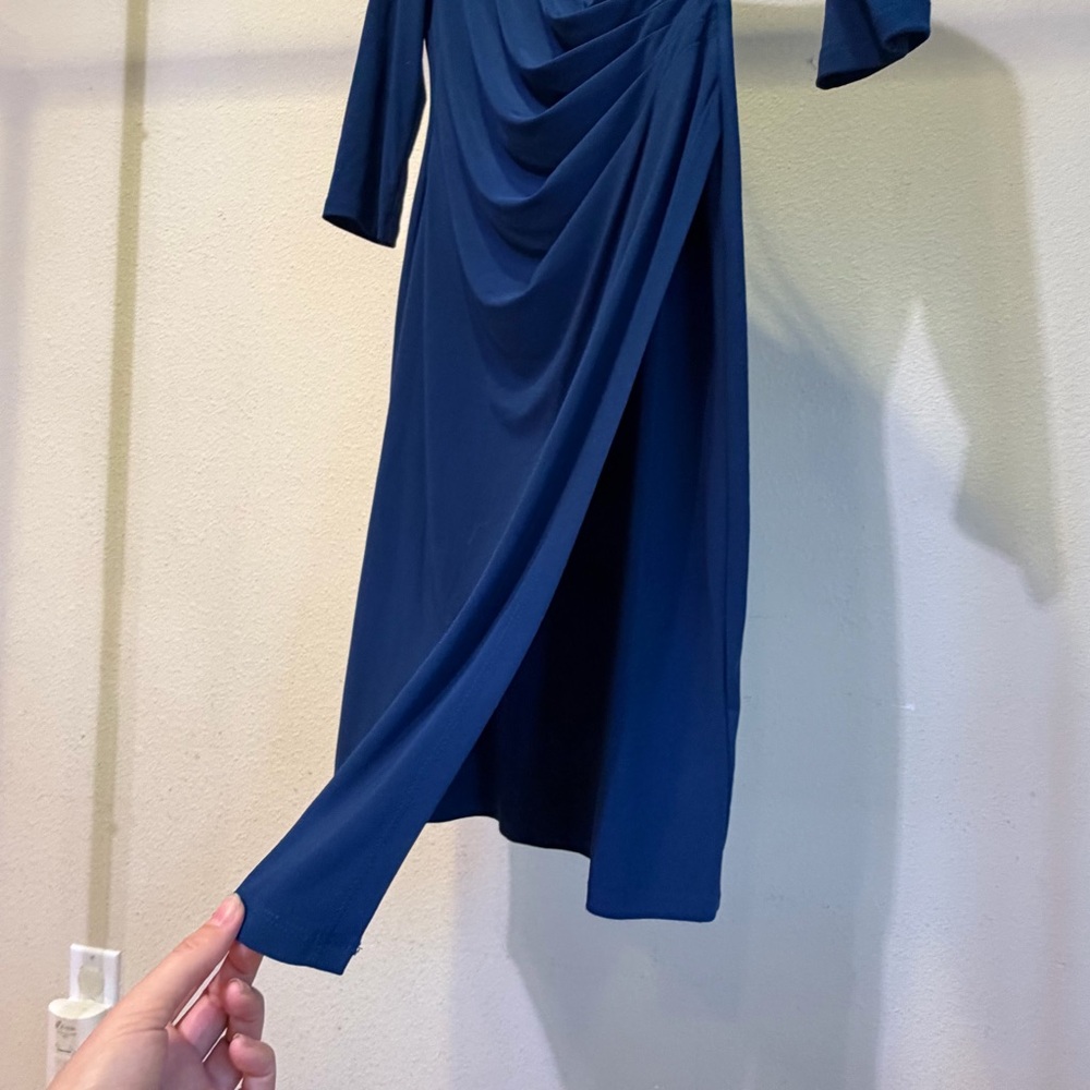 Ralph Lauren Navy Ruched Wrap-Front Long Sleeve Dress - Picture 7 of 9